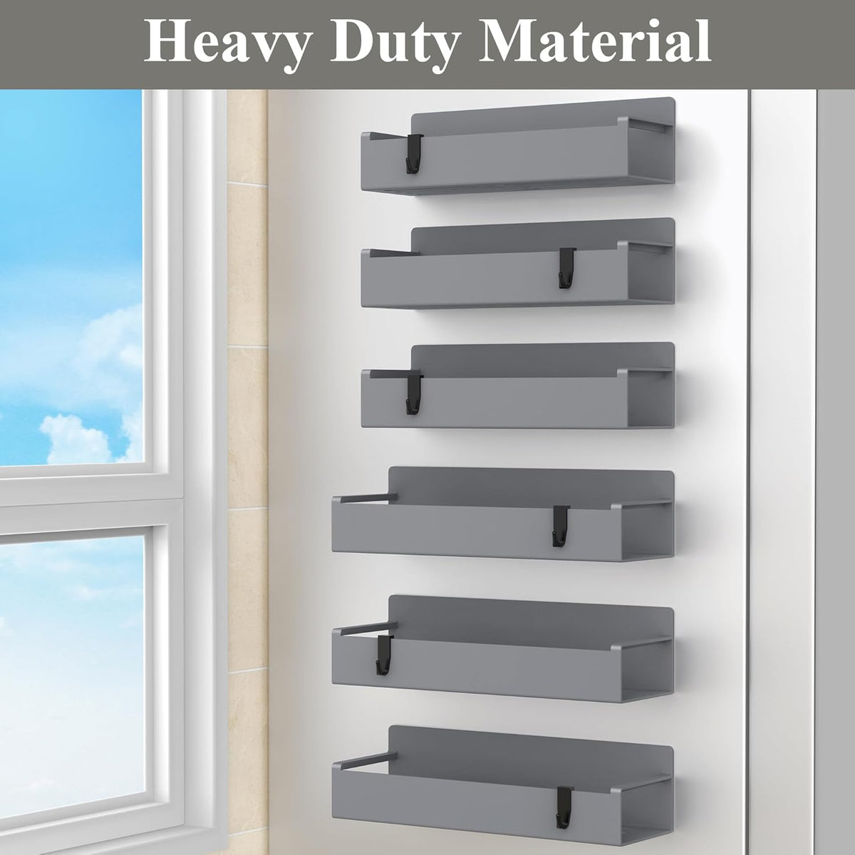 6 Pack Magnetic Spice Rack Organizer for Refrigerator and Oven, Dark Grey Fridge Organizers and