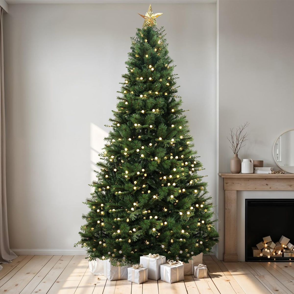 Naomi Home Evangeline Traditional Christmas Tree - Standard Metal Base Green/9ft