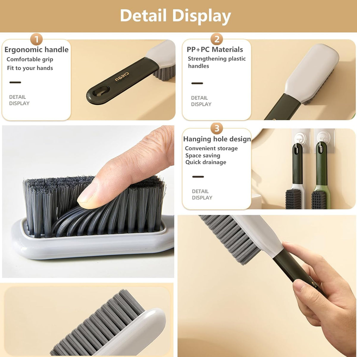 Laundry Stain Brush Household Scrub Brush Laundry Brush for Stain Removal,Soft Bristle Brush 2 Pack