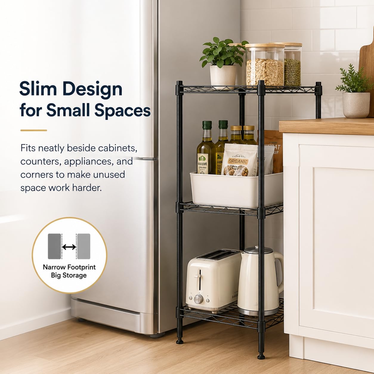 Orchidleaf 3 Tier Storage Shelves, Metal Wire Shelving Unit, Heavy Duty Adjustable Shelf Rack for