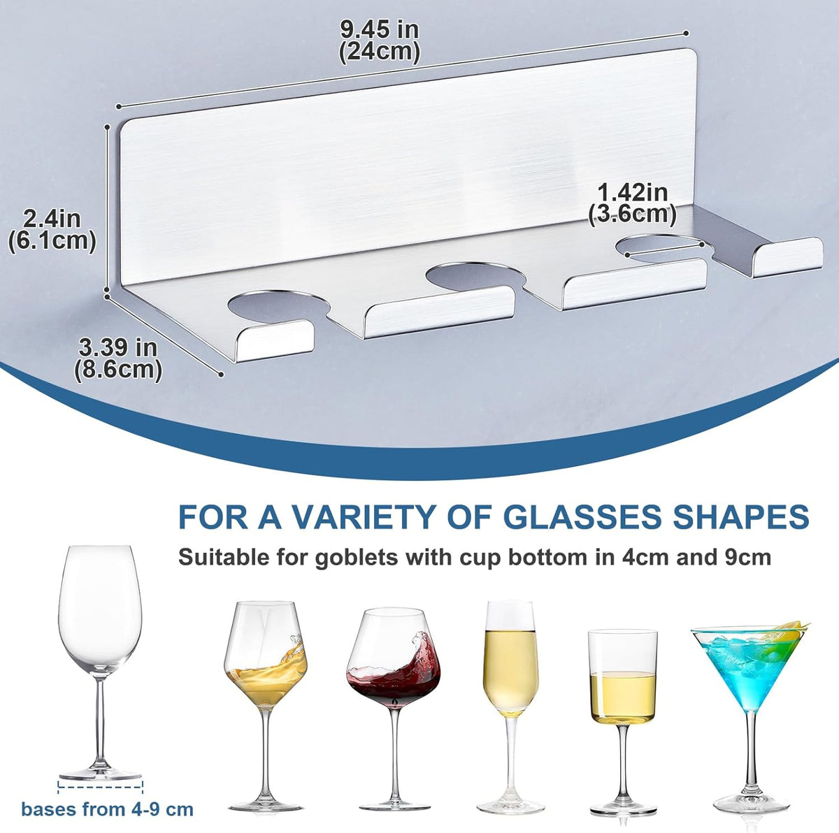 Wine Glass Holder Wine Glass Drying Rack Stainless Steel Hanging Stemware Rack Wall Mounted