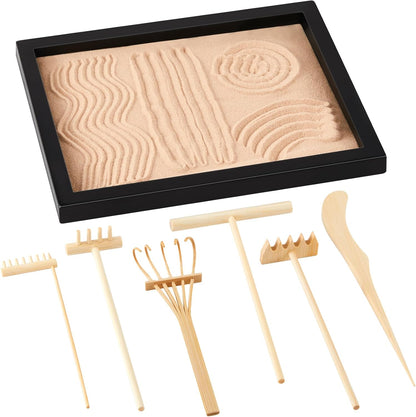 Soulchen 8 Pcs Mini Zen Garden Kit for Desk Decor DIY Your Own Zen Garden 8.5" x 6.7" Japanese Sand
