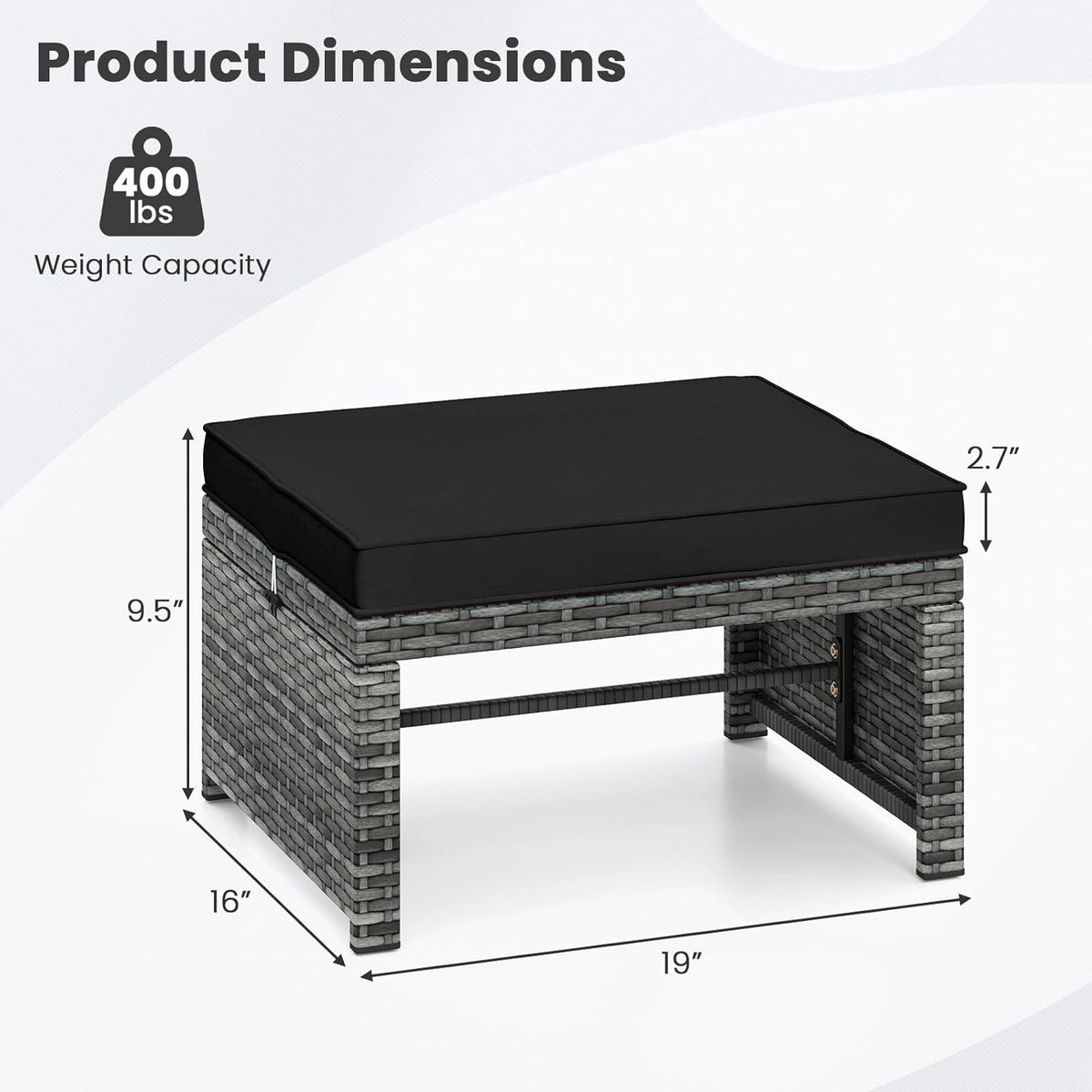 Tangkula 2 Pieces Patio PE Rattan Ottomans, Multipurpose Outdoor Footstool Footrest Additional