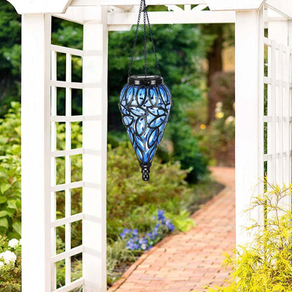 SUNNYPARK Outdoor Plastic Solar Hanging Lantern, 15 Cool White LEDs Twinkle Effect Tear-Shaped