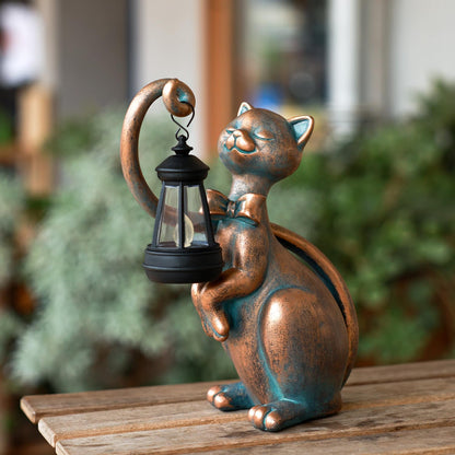WHIMSYNOOK 10.7" Bronze Cat Solar Garden Statue Light – Cute Kitty Design, Bronze Finish