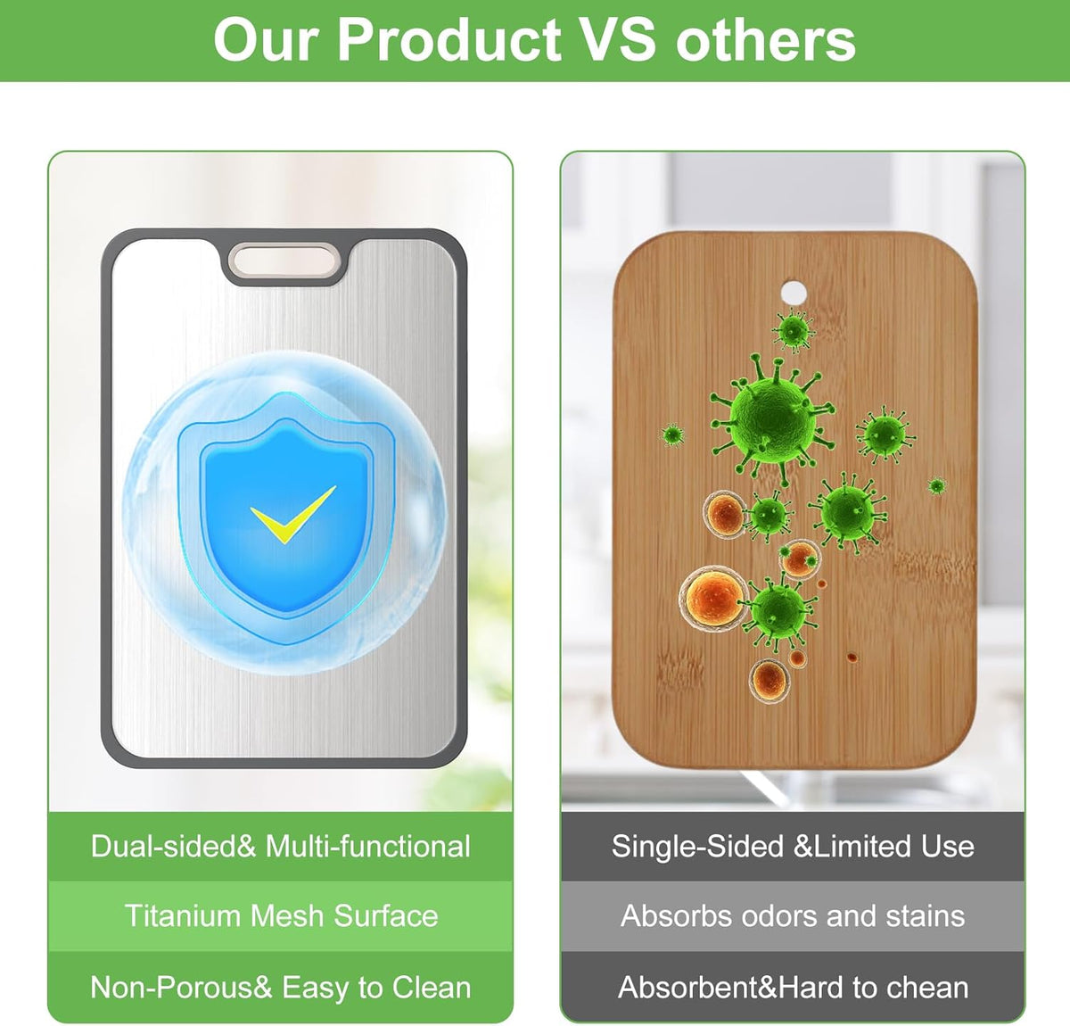 2IN1 Titanium Cutting Boards for Kitchen,Metal Cutting Boards With Pure Titanium and Wheat Straw