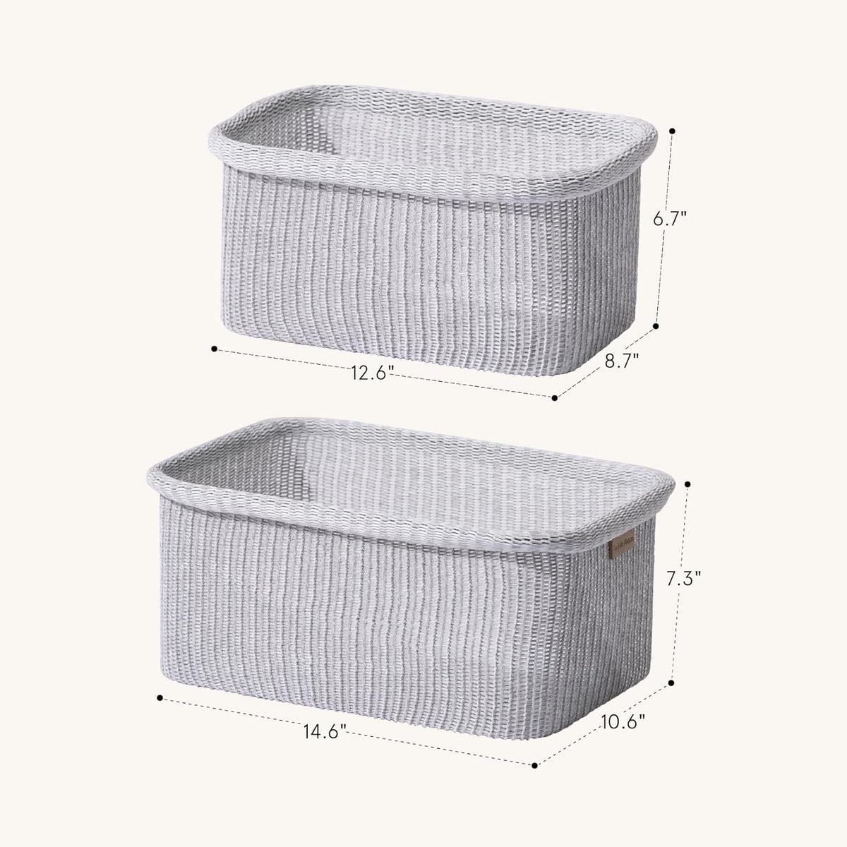 La Jolie Maison Blended Fabric Storage Baskets Set of 2, Rectangle Knitted Baskets for Organizing