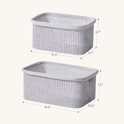 La Jolie Maison Blended Fabric Storage Baskets Set of 2, Rectangle Knitted Baskets for Organizing