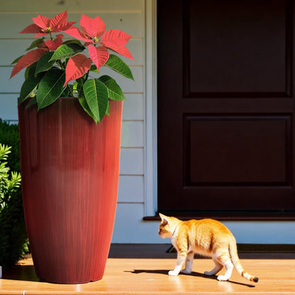Worth Garden 23.5" H. Large Plastic Planters - Set of 2 Gradient Red Glossy Smooth Finish - Tall