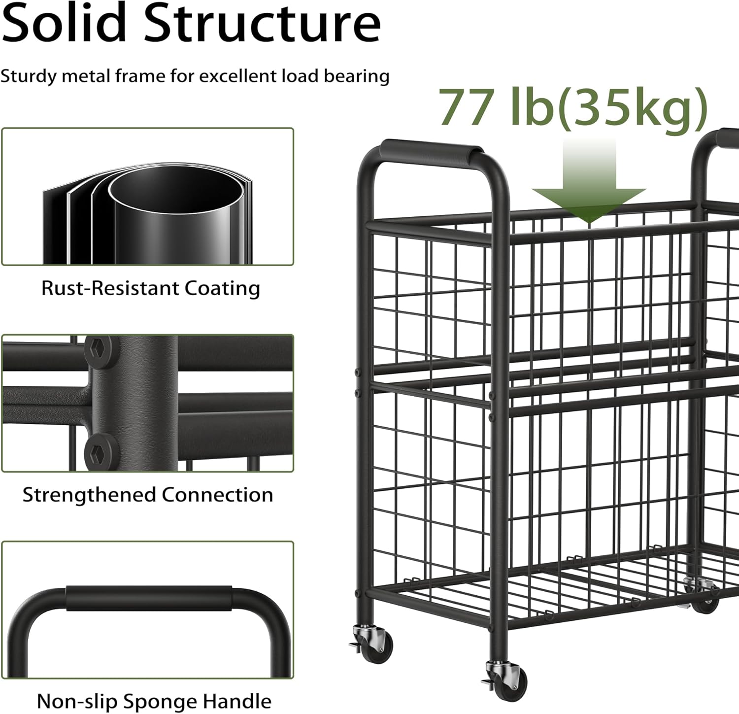 Laundry Hamper 3 Section, 145L Rolling Laundry Sorter Basket with Wheels, 3 Compartment Clothes