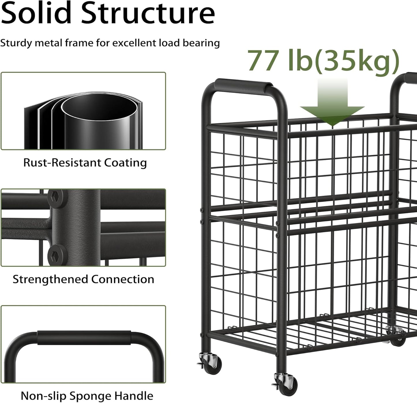 Laundry Hamper 3 Section, 145L Rolling Laundry Sorter Basket with Wheels, 3 Compartment Clothes
