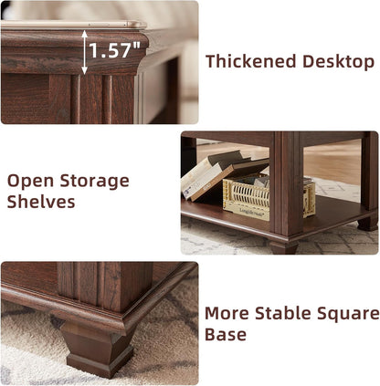 Farmhouse Coffee Tables for Living Room,Square Living Room Tables with Open Storage Shelf,Large
