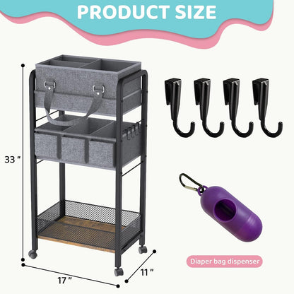 2IN1 Baby Diaper Caddy Organizer-3 Tier Rolling Storage Cart with Dividers - Bedside Diaper Caddy