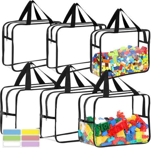 6 Packs Large Toy Storage Bags with Labels, Reusable Clear PVC Board Game Storage, Travel