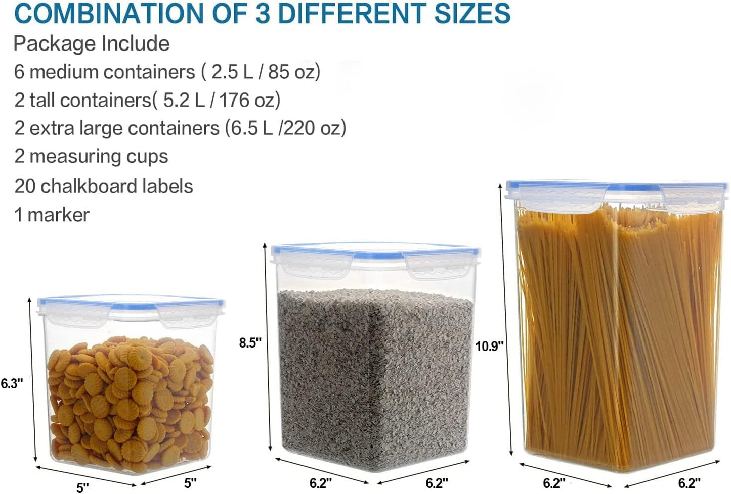 VERONES Large Tall Airtight Food Storage Containers, 10 PACK Plastic Airtight Kitchen & Pantry