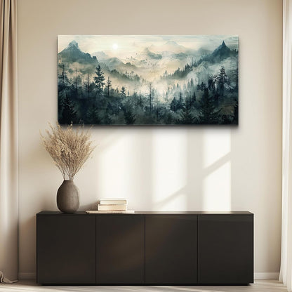 KELIYUAN Mountain View Canvas Wall Painting For Living Room Natural Landscape Painting Misty Forest