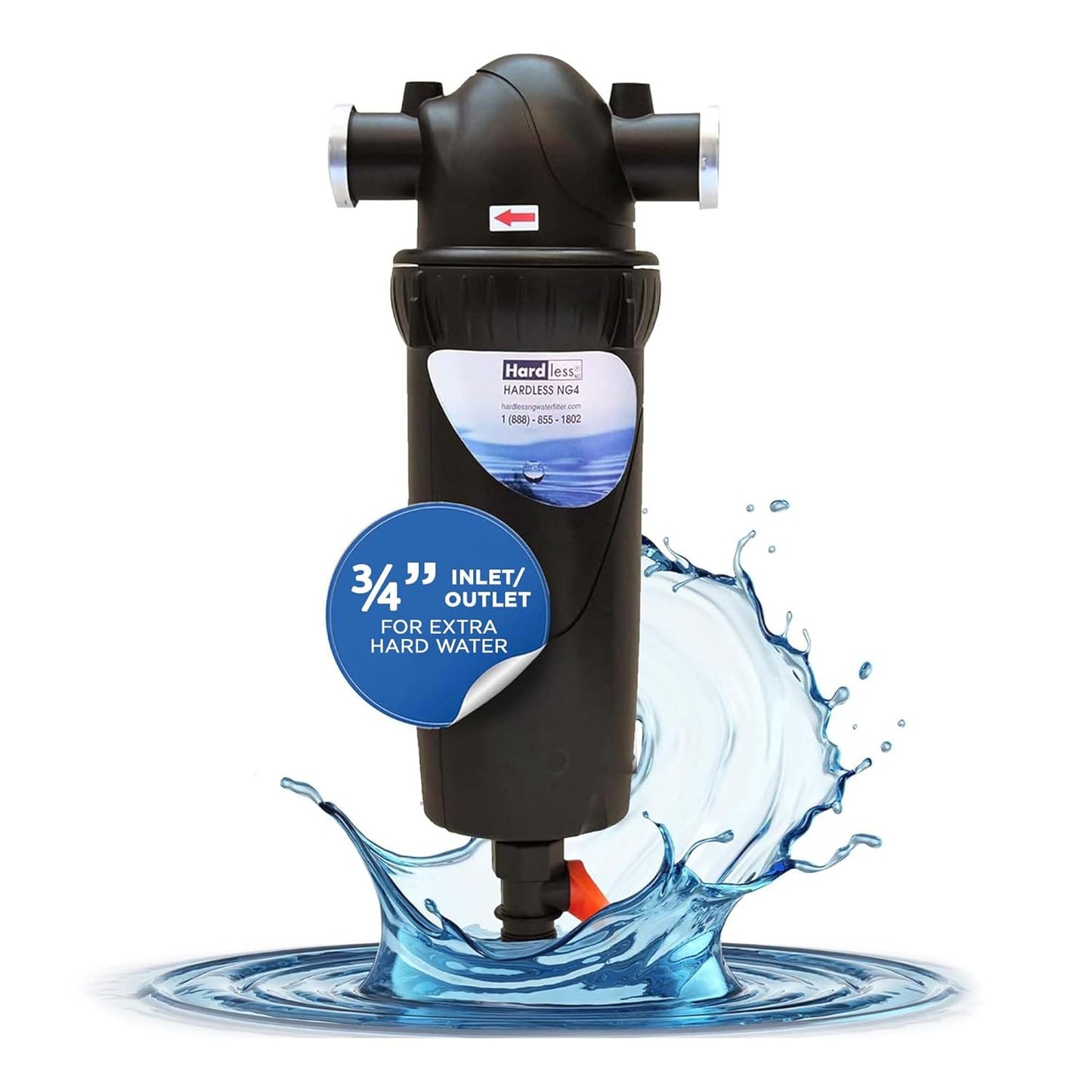 Hardless NG4L Whole House Water Filter- Salt-Free Softening Device - Reduces Limescale, Sediment &