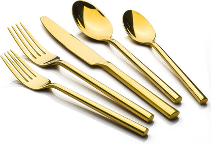 Alata Potter Gold 20-Piece Forged Silverware Set with Utensil-Serving Set, Service for 4, Stainless