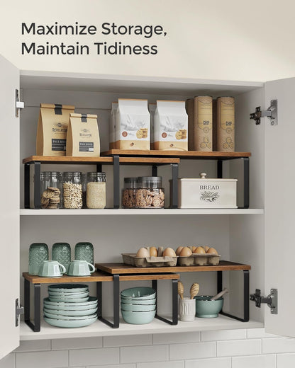 SONGMICS Cabinet Organizer Shelf, Set of 2 Kitchen Counter Shelves, Kitchen Storage, Spice Rack