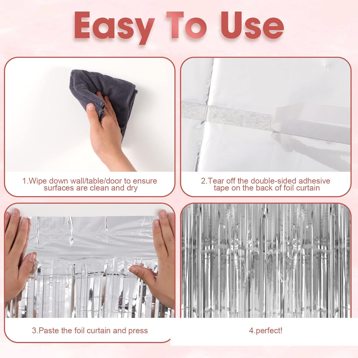3 Pack 3.3x8.2 Feet Silver Foil Fringe Backdrop Curtains, Tinsel Streamers Birthday Party