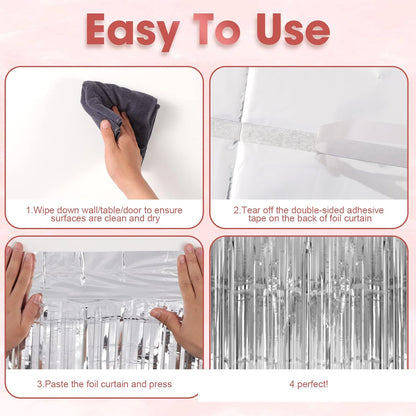 3 Pack 3.3x8.2 Feet Silver Foil Fringe Backdrop Curtains, Tinsel Streamers Birthday Party