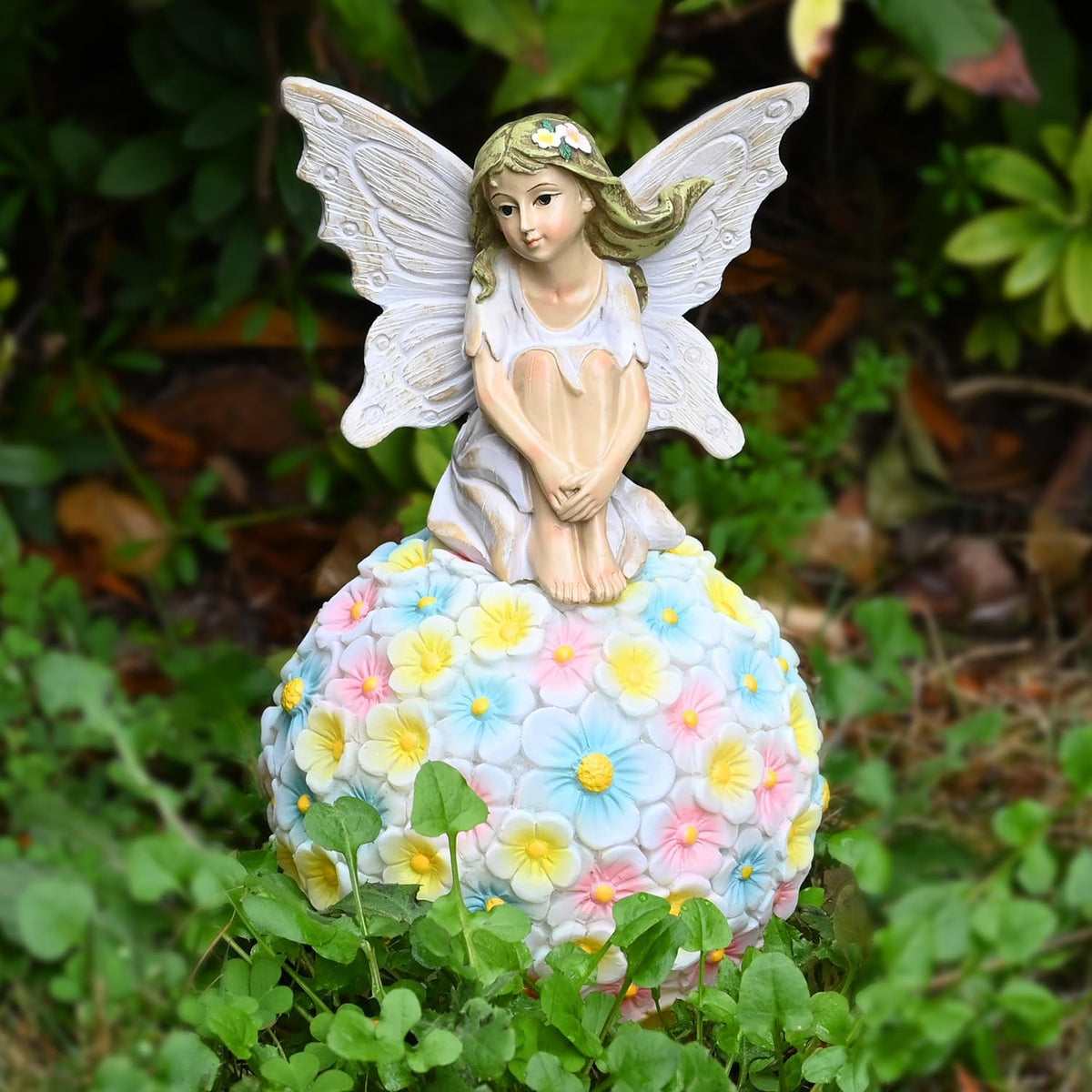 Solar Flower Fairy Garden Decor-Outdoor Fairy Statue-Garden Fairy Figurine Decor for Outside Patio