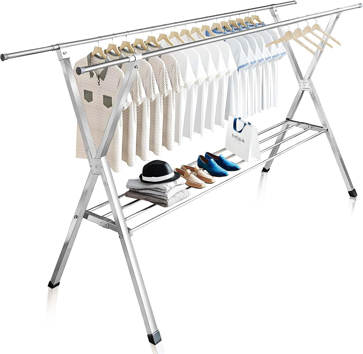 JAUREE Clothes Drying Rack 2 Tiers, Heavy Duty Drying Rack Clothing Folding Indoor Outdoor