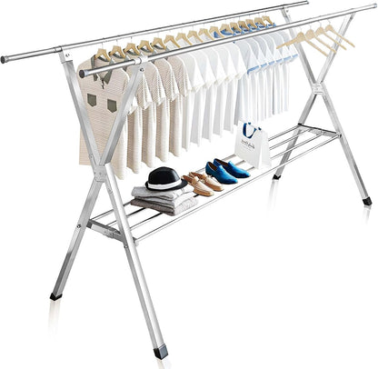 JAUREE Clothes Drying Rack 2 Tiers, Heavy Duty Drying Rack Clothing Folding Indoor Outdoor