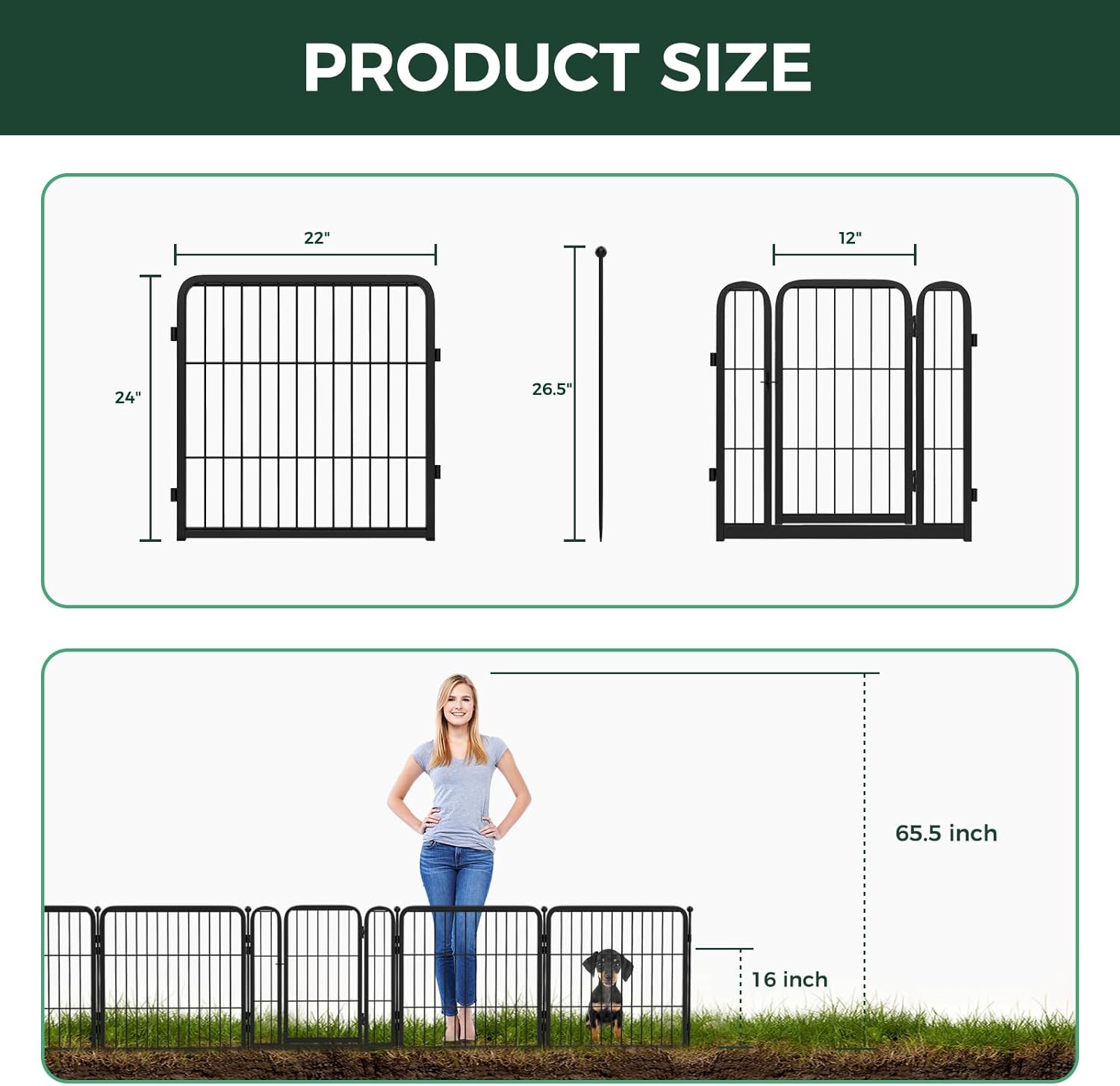 FXW Garden Fence Outdoor for The Yard – 24in(H) x 88.8ft(L) Heavy Duty Metal Animal Barrier for Dog