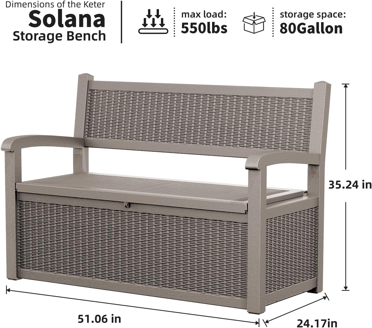 DRATO 75 Gallon Storage Bench Deck Box Outdoor Indoor,Lockable Durable All-Weather Seating with