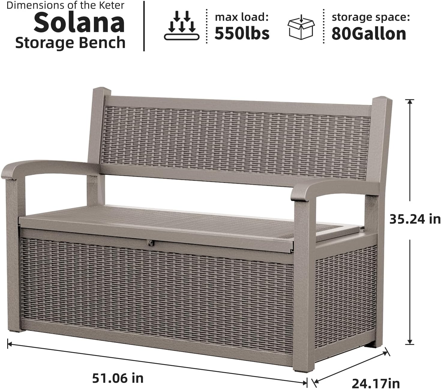 DRATO 75 Gallon Storage Bench Deck Box Outdoor Indoor,Lockable Durable All-Weather Seating with