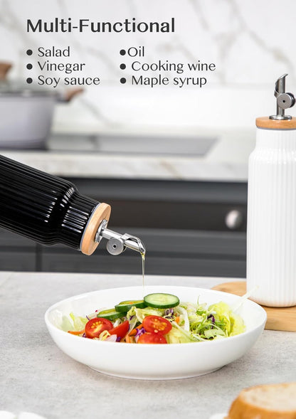 Nucookery Ceramic Olive Oil Dispenser Bottle for Kitchen, 14 oz Opaque Vinegar Dispenser Bottle