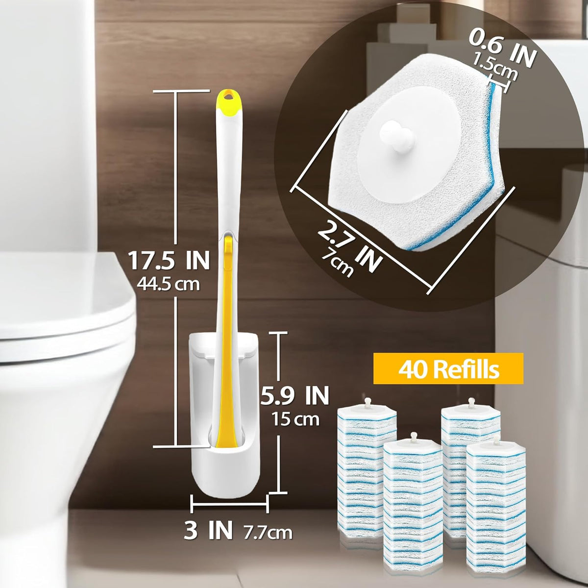JEHONN Disposable Toilet Brush with 40PCS Wand Cleaner Refills, Wall Mounted Toilet Bowl Brush