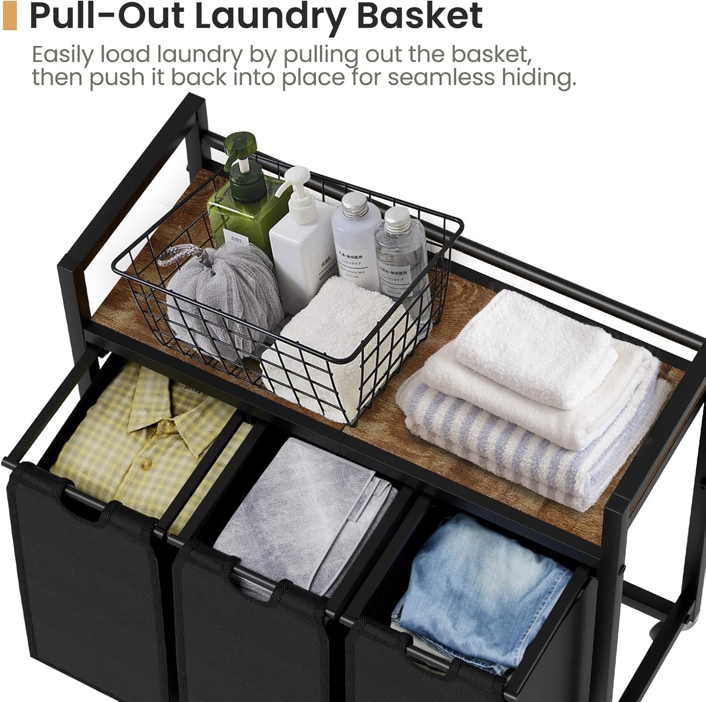 Laundry Hamper, Laundry Basket, Laundry Sorter with 3 Removable Bags, Clothes Basket with 3
