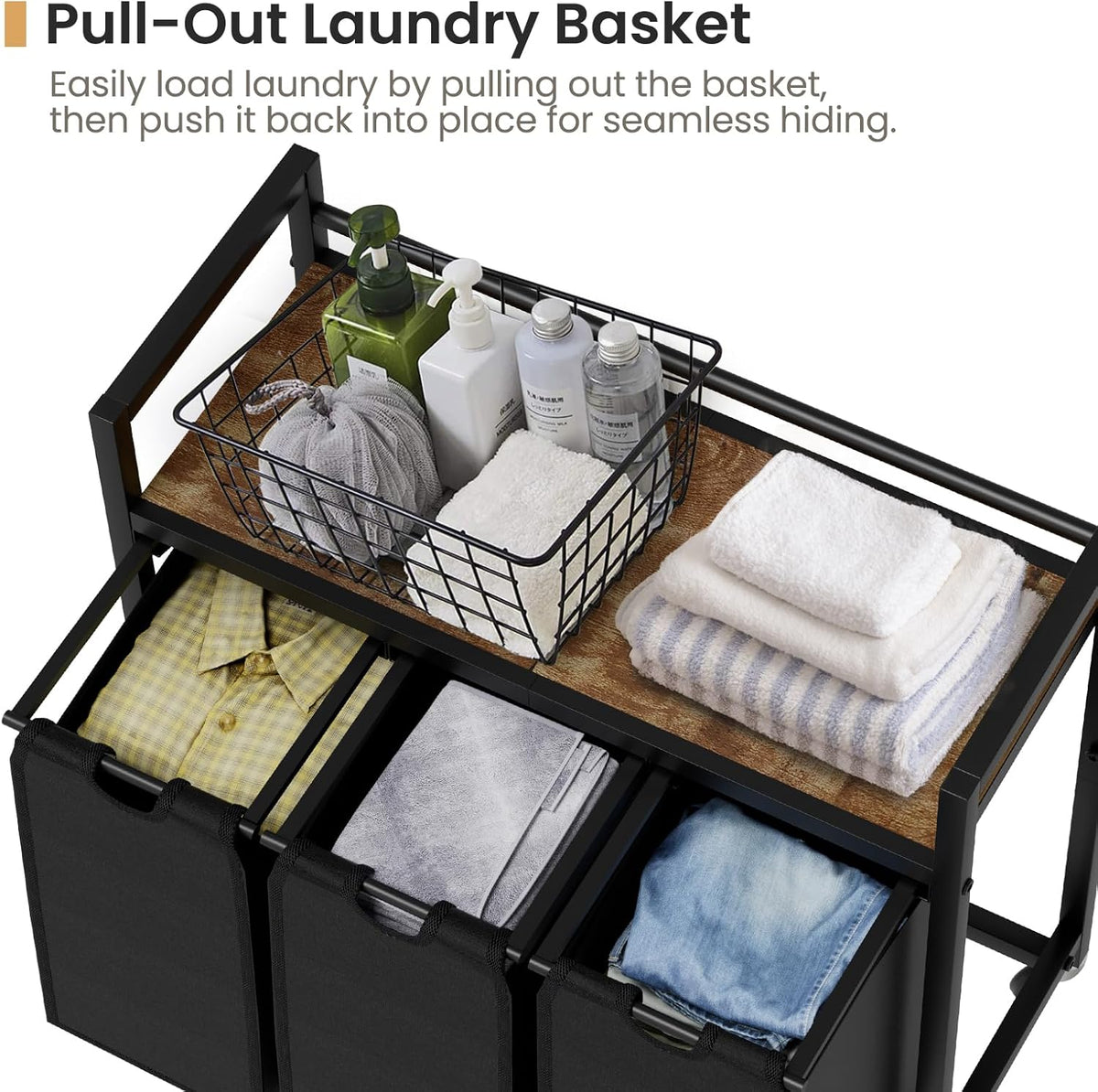 Laundry Hamper, Laundry Basket, Laundry Sorter with 3 Removable Bags, Clothes Basket with 3