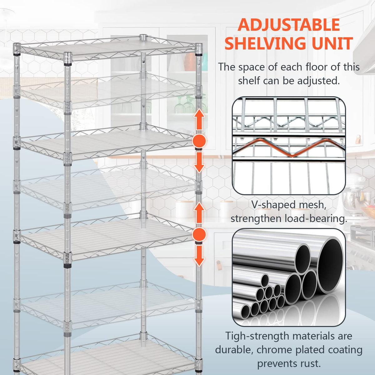 FDW 18L x 12W x 44H Wire Shelves with 4 PP Sheets Metal Shelf Storage Shelves 4 Tier Layer Storage