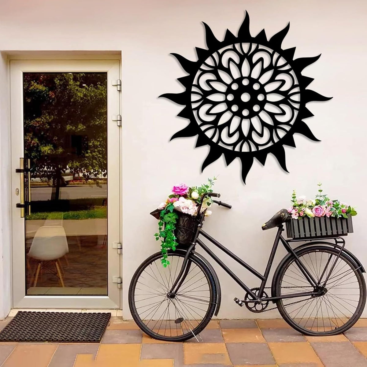 Sunburst Metal Wall Decor, Unique Sun Flower Design, Outdoor & Indoor Wall Art for Living Room
