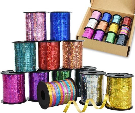BEISHIDA 12 Assorted Colors Curling Ribbons Set,Rainbow Balloons Strings,1/5 ''Thin 264yds for Gift