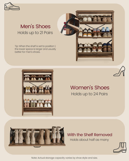 VASAGLE LIRY Collection - Shoe Storage Cabinet Organizer with 3 Flip Drawers, Freestanding Narrow