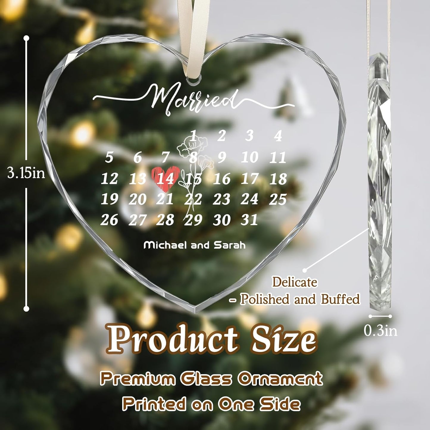 First Christmas Married Ornament 2025, Custom Wedding Crystal Glass Ornament with Photo, Name or