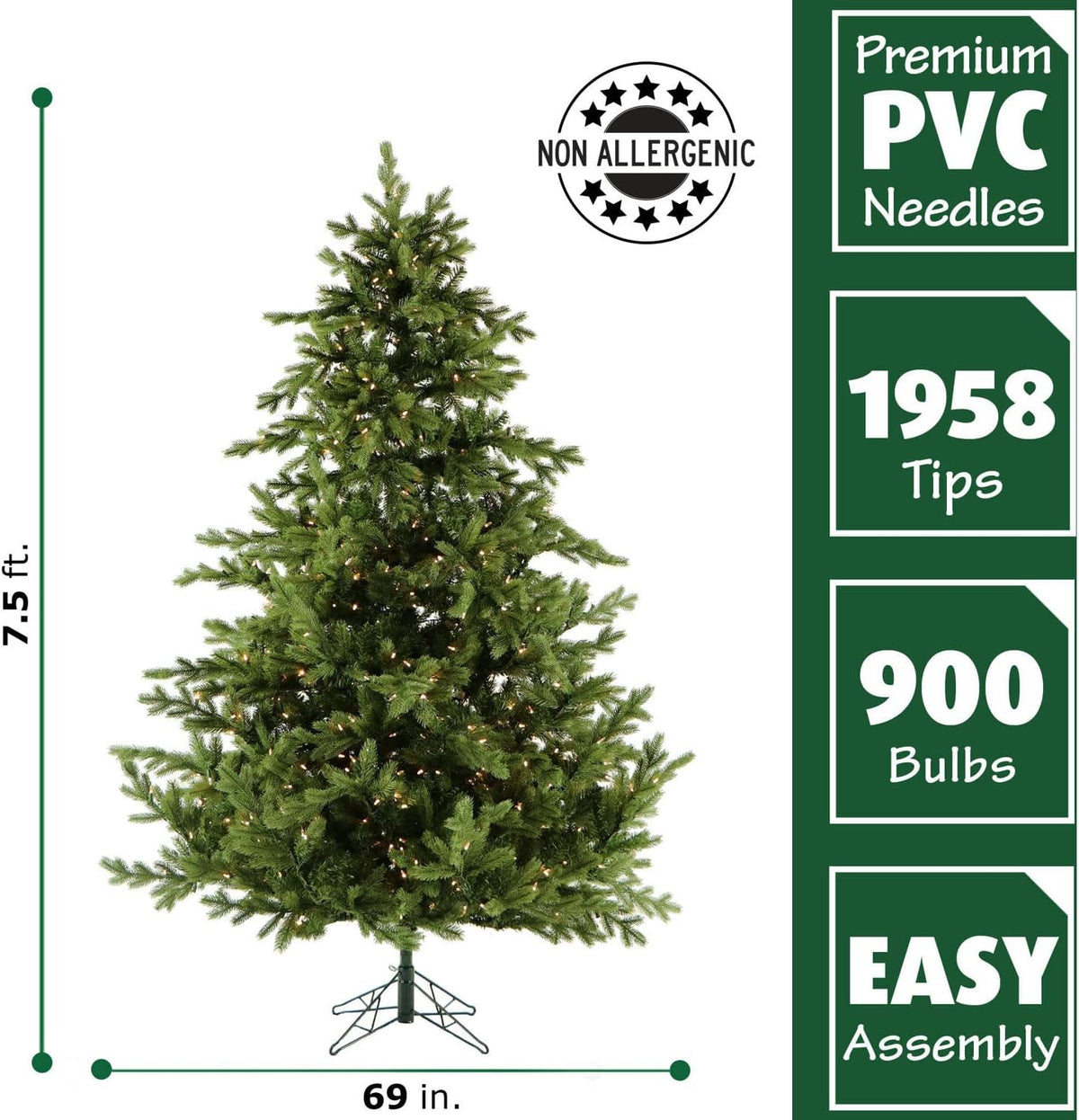 Fraser Hill Farm 7.5-Ft. Foxtail Pine Artificial Christmas Tree with White Incandescent Smart