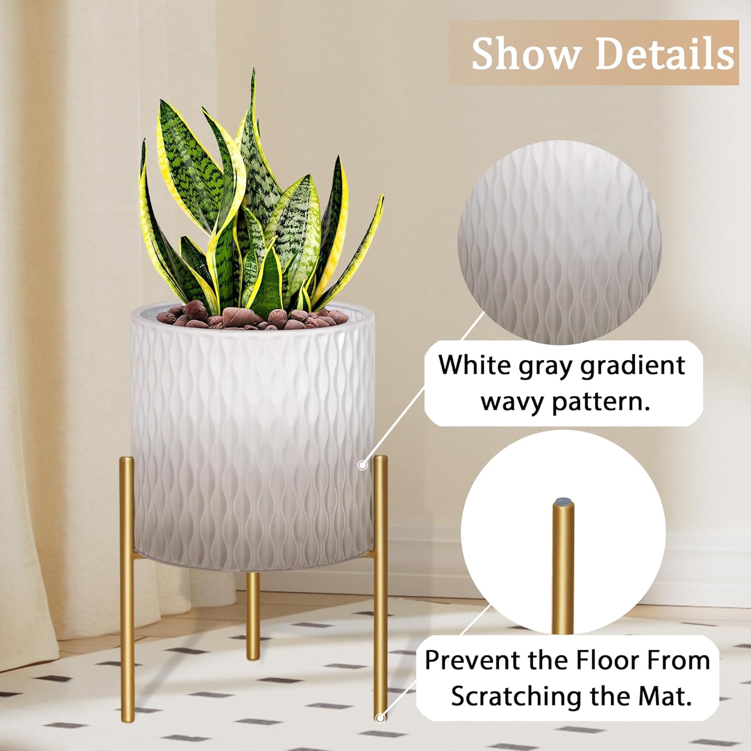 ARNIS Plants Pots with Stand, Set of 2 Indoor Planter Pots, Unique Mid Century Decorative Metal