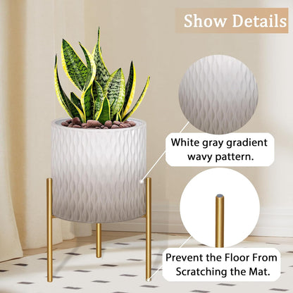 ARNIS Plants Pots with Stand, Set of 2 Indoor Planter Pots, Unique Mid Century Decorative Metal