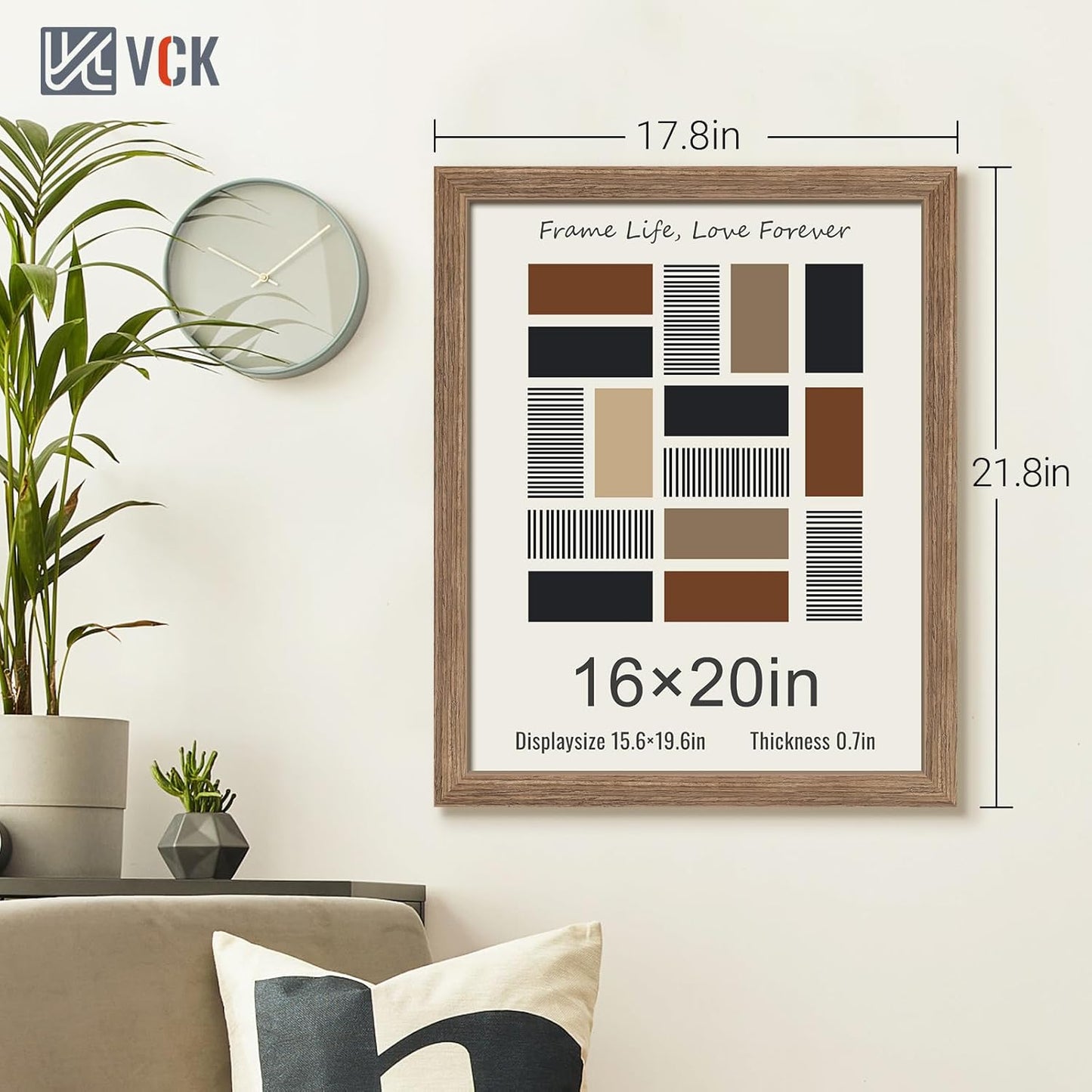 VCK 16x20 Picture Frames for Wall 3 Pack, Brown Walnut Wood Poster Frame, Exclusive Wood Grain