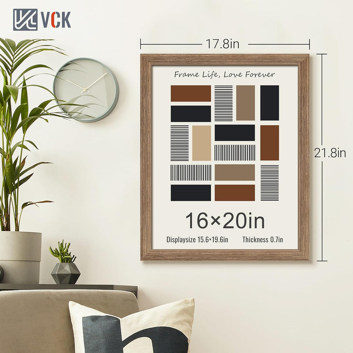 VCK 16x20 Picture Frames for Wall 3 Pack, Brown Walnut Wood Poster Frame, Exclusive Wood Grain