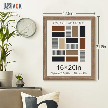 VCK 16x20 Picture Frames for Wall 3 Pack, Brown Walnut Wood Poster Frame, Exclusive Wood Grain