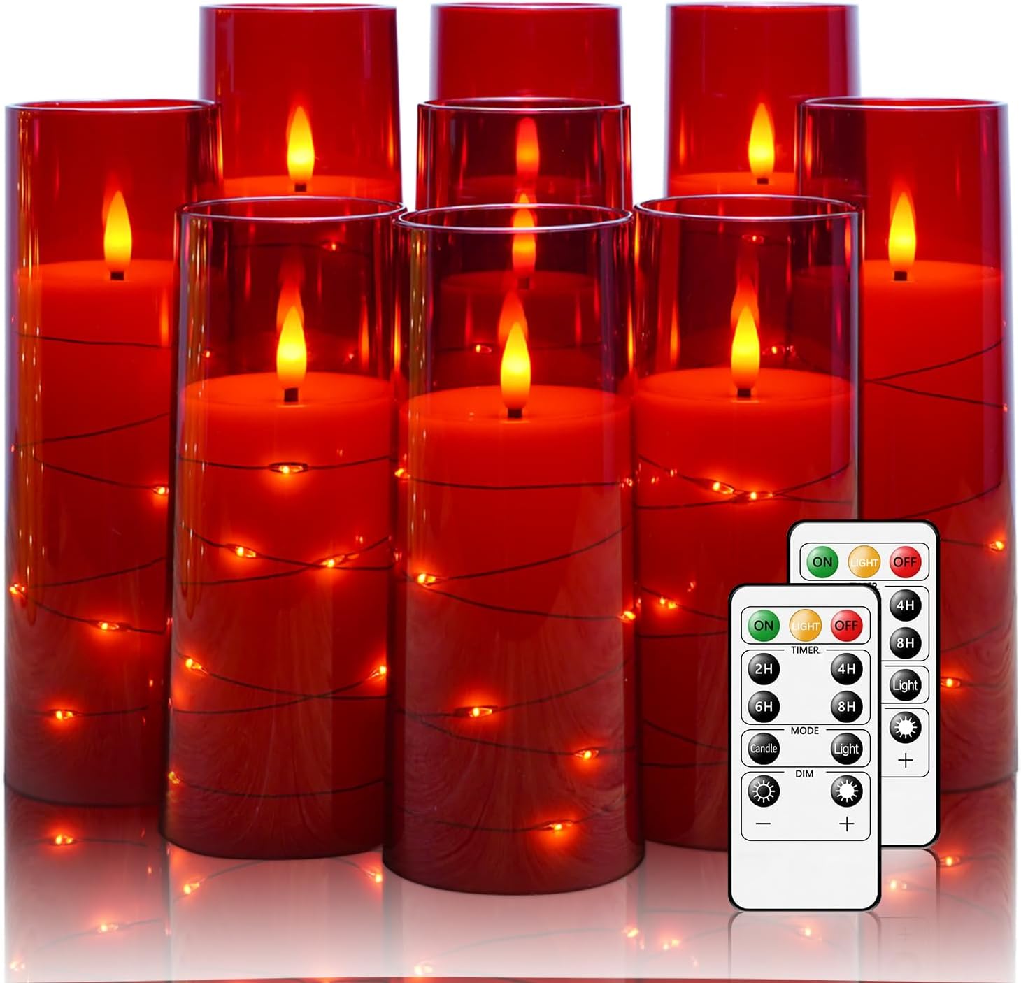Flickering Flameless LED Candles,Battery Operated Candles 9 Pcs with Embedded Star String,Acrylic