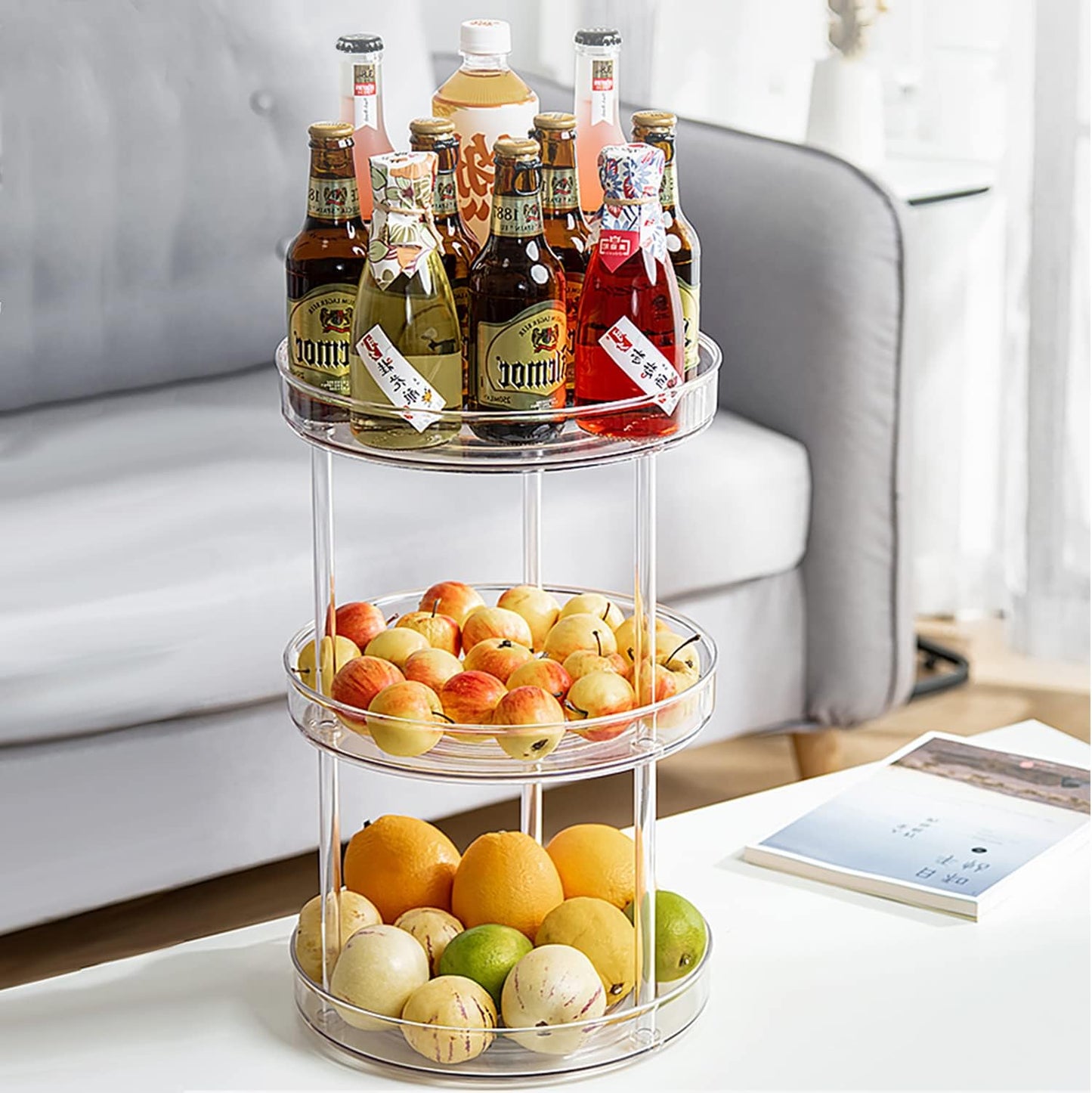 URALFA 3 Tier Bathroom Lazy Susan Organizer, 9 Inch Clear Rotating Makeup Organizer for Vanity