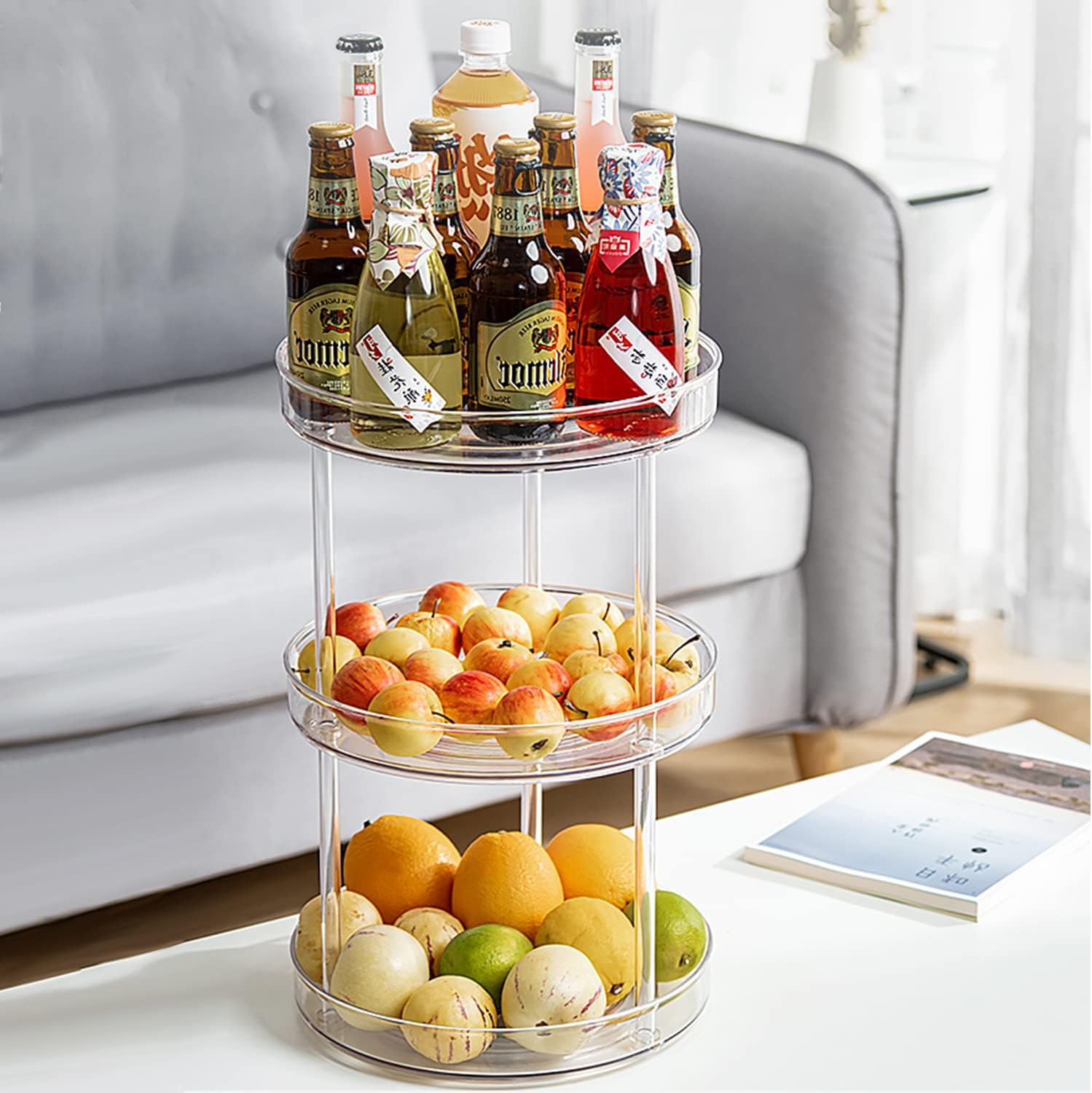URALFA 3 Tier Bathroom Lazy Susan Organizer, 9 Inch Clear Rotating Makeup Organizer for Vanity