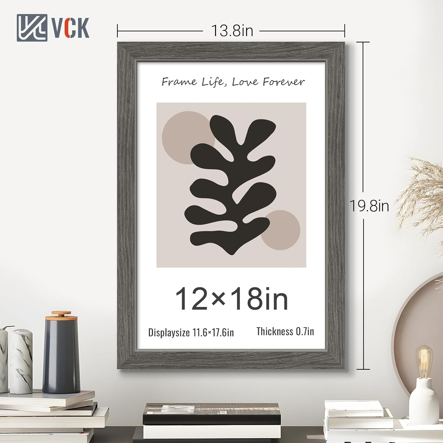 VCK 12x18 Frame Set of 3, Gray Solid Wood Poster Picture Frame, Exclusive Wood Grain, Wall Gallery